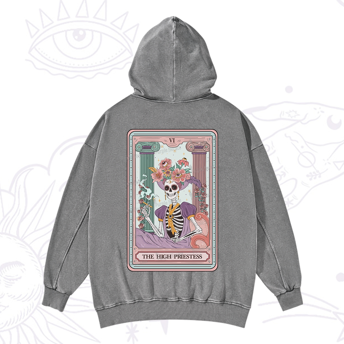 Purplehecate The High Priestess Skeleton Tarot Washed Hoodie