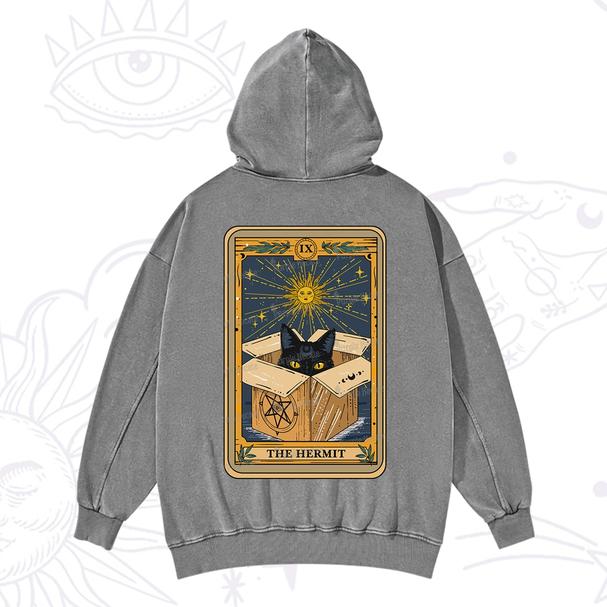 Purplehecate The Hermit Cat Tarot Card Washed Hoodie