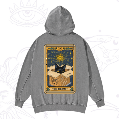 Purplehecate The Hermit Cat Tarot Card Washed Hoodie