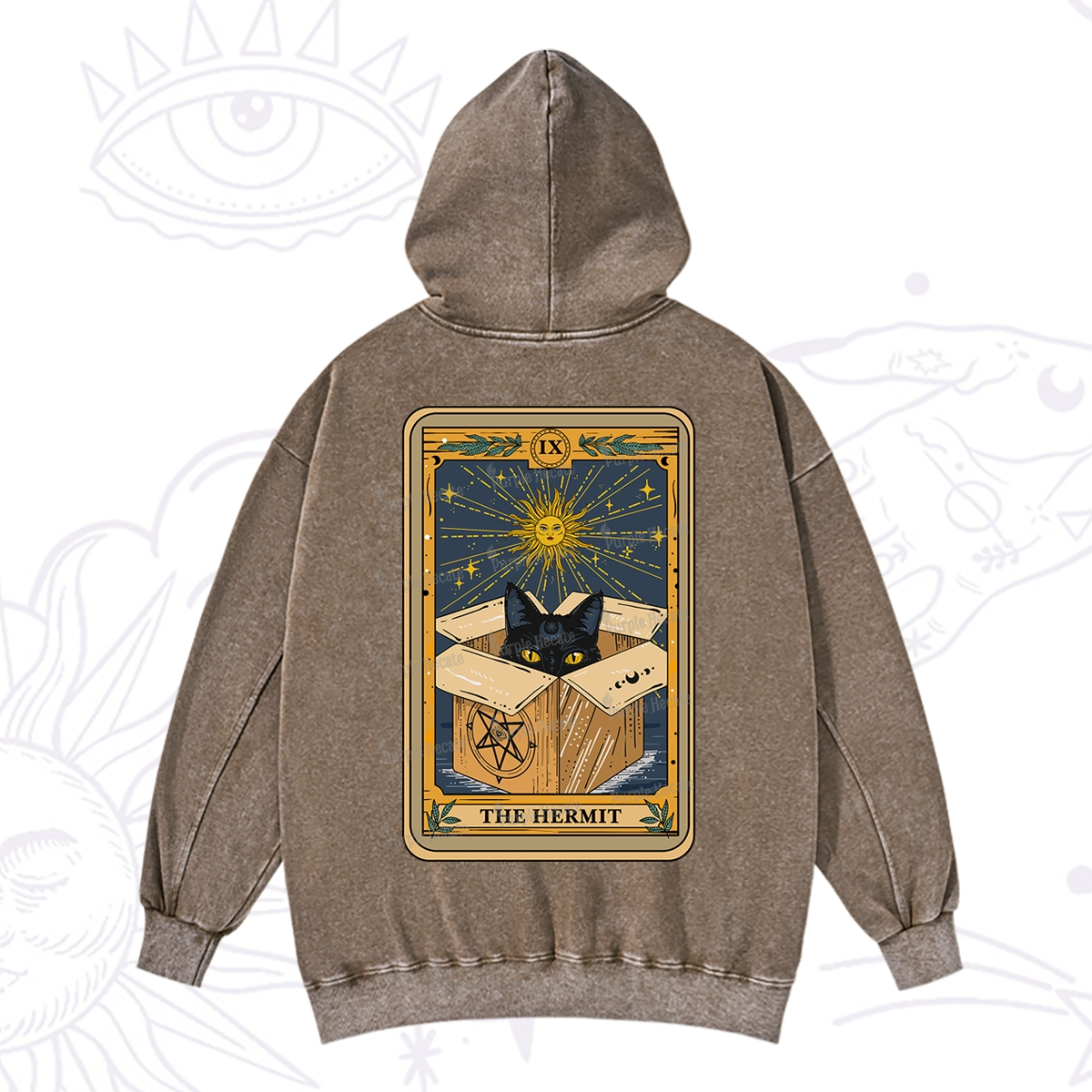 Purplehecate The Hermit Cat Tarot Card Washed Hoodie