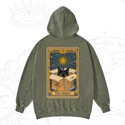 Purplehecate The Hermit Cat Tarot Card Washed Hoodie
