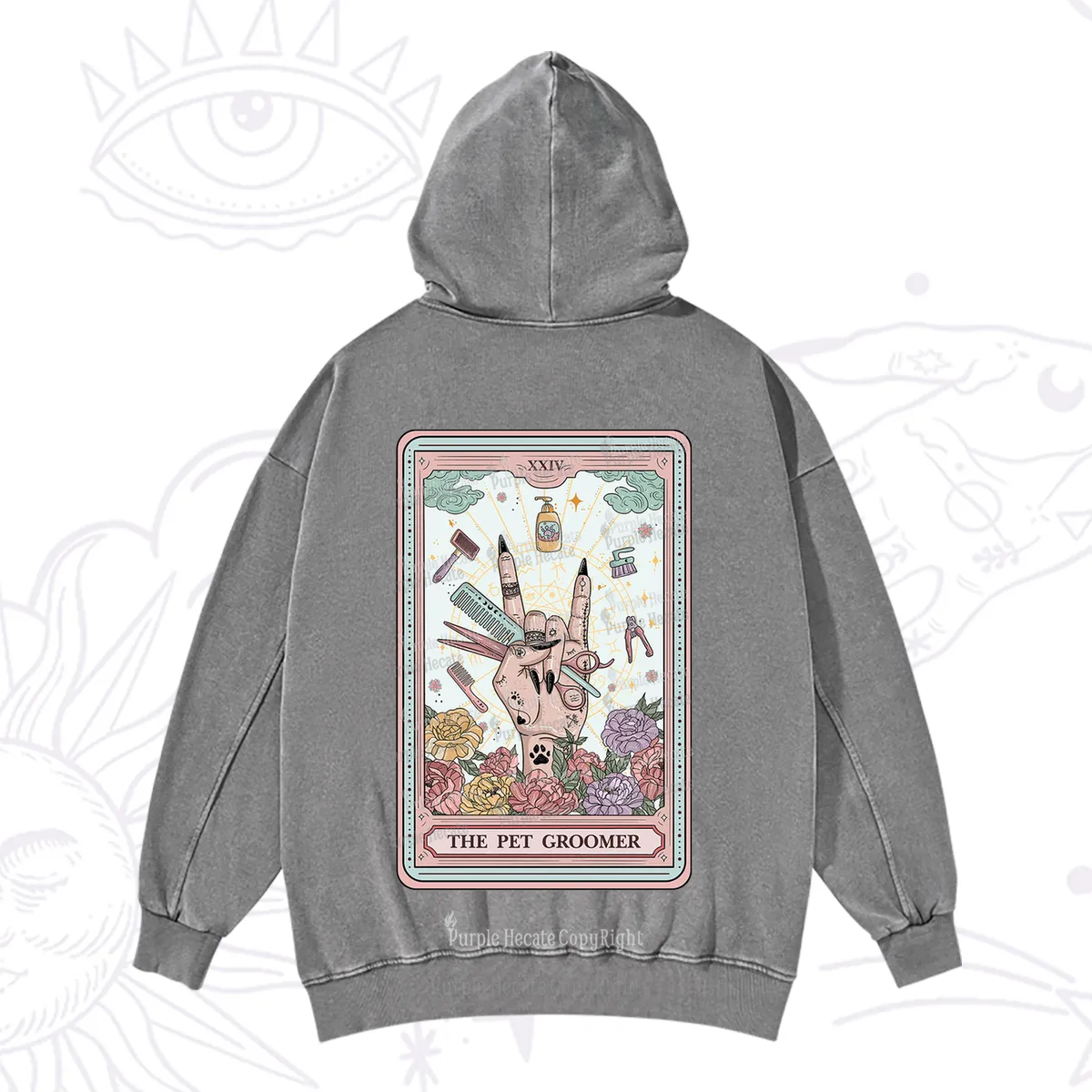 Purplehecate The Pet Groomer Tarot Card Washed Hoodie