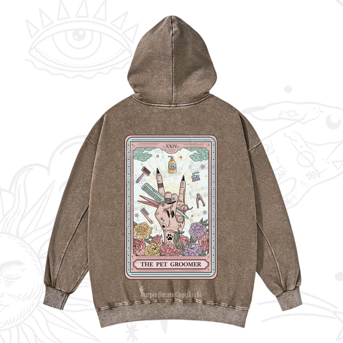 Purplehecate The Pet Groomer Tarot Card Washed Hoodie