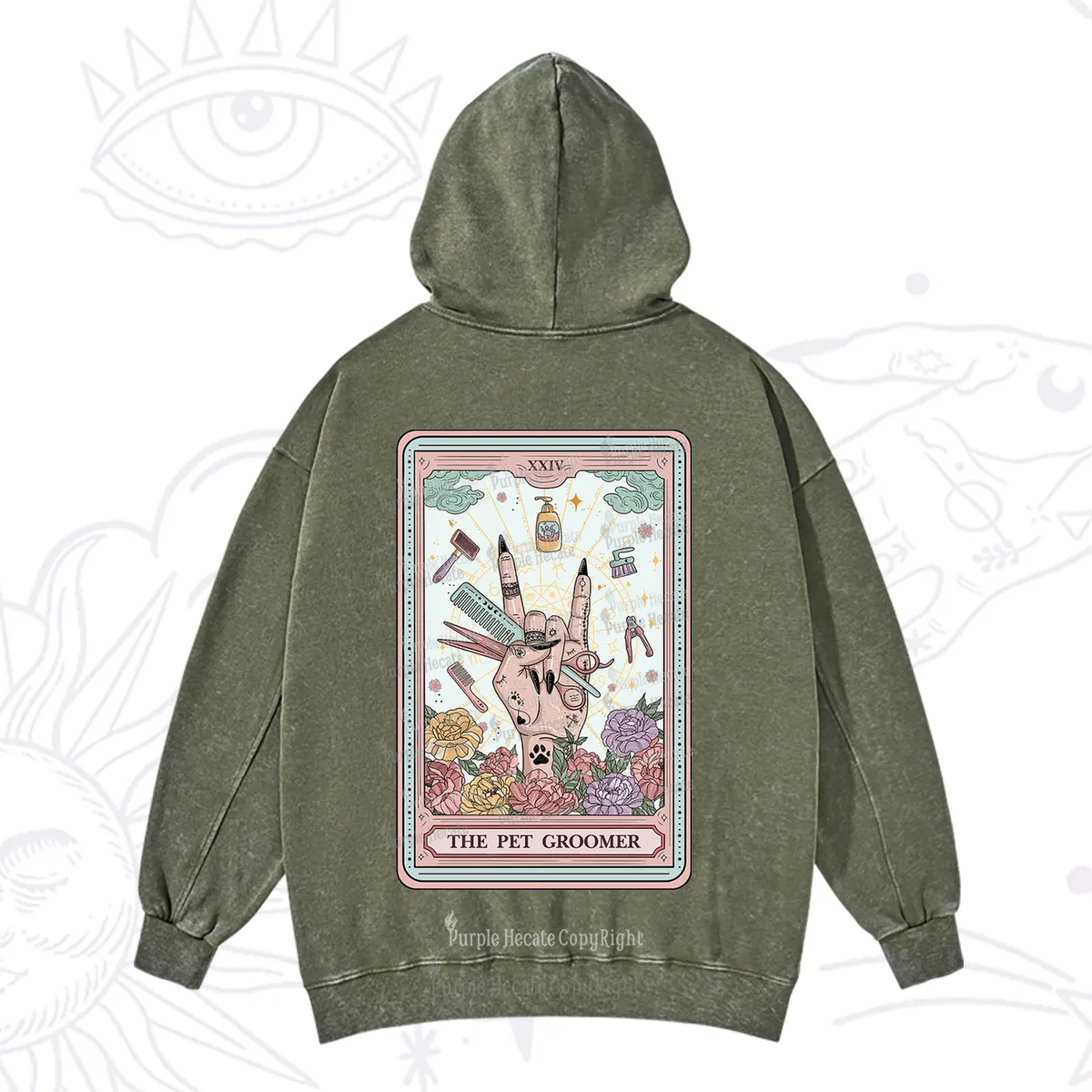 Purplehecate The Pet Groomer Tarot Card Washed Hoodie