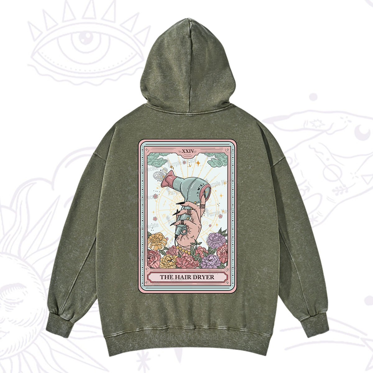Purplehecate The Hair Dryer Life Tarot Washed Hoodie
