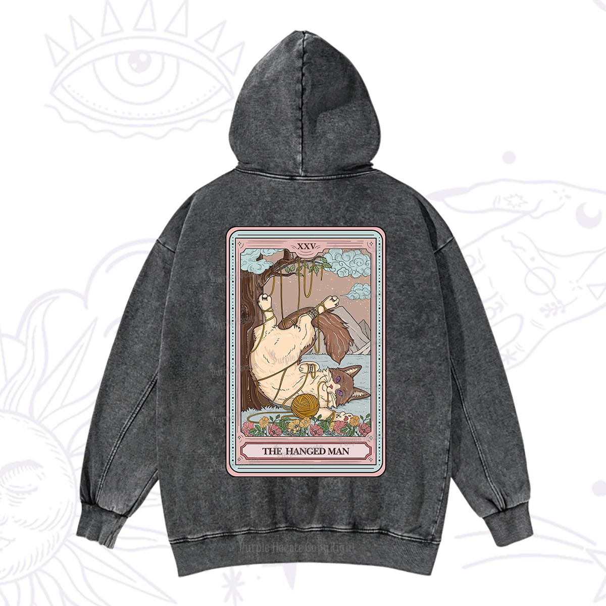Purplehecate The Hanged Man Tarot Cat Washed Hoodie
