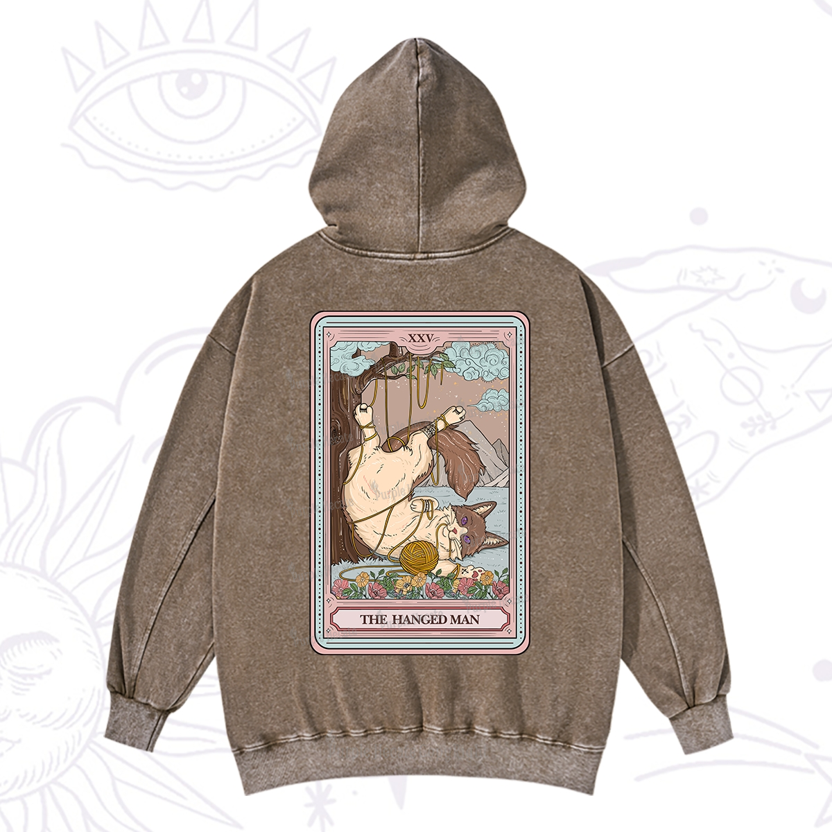 Purplehecate The Hanged Man Tarot Cat Washed Hoodie