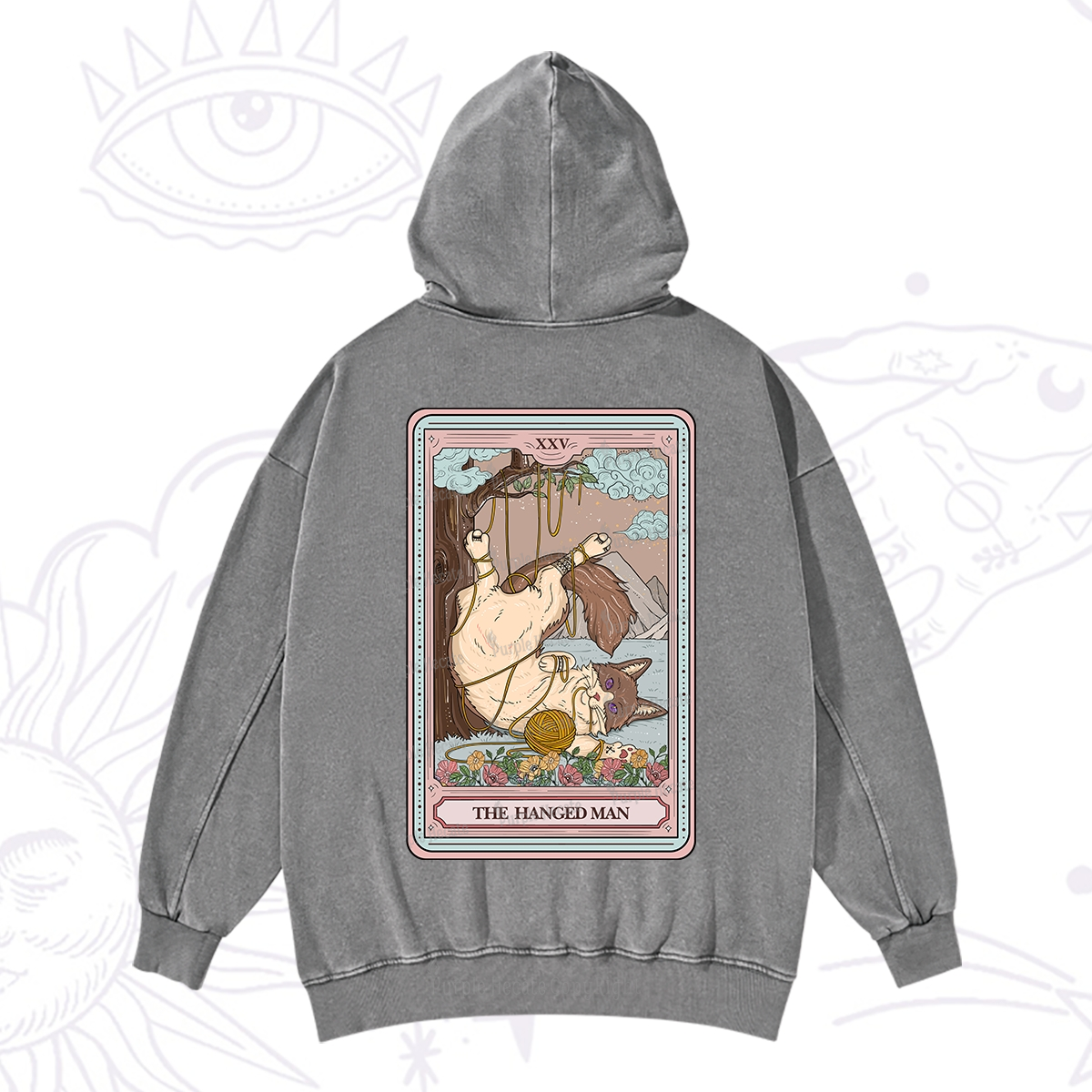 Purplehecate The Hanged Man Tarot Cat Washed Hoodie