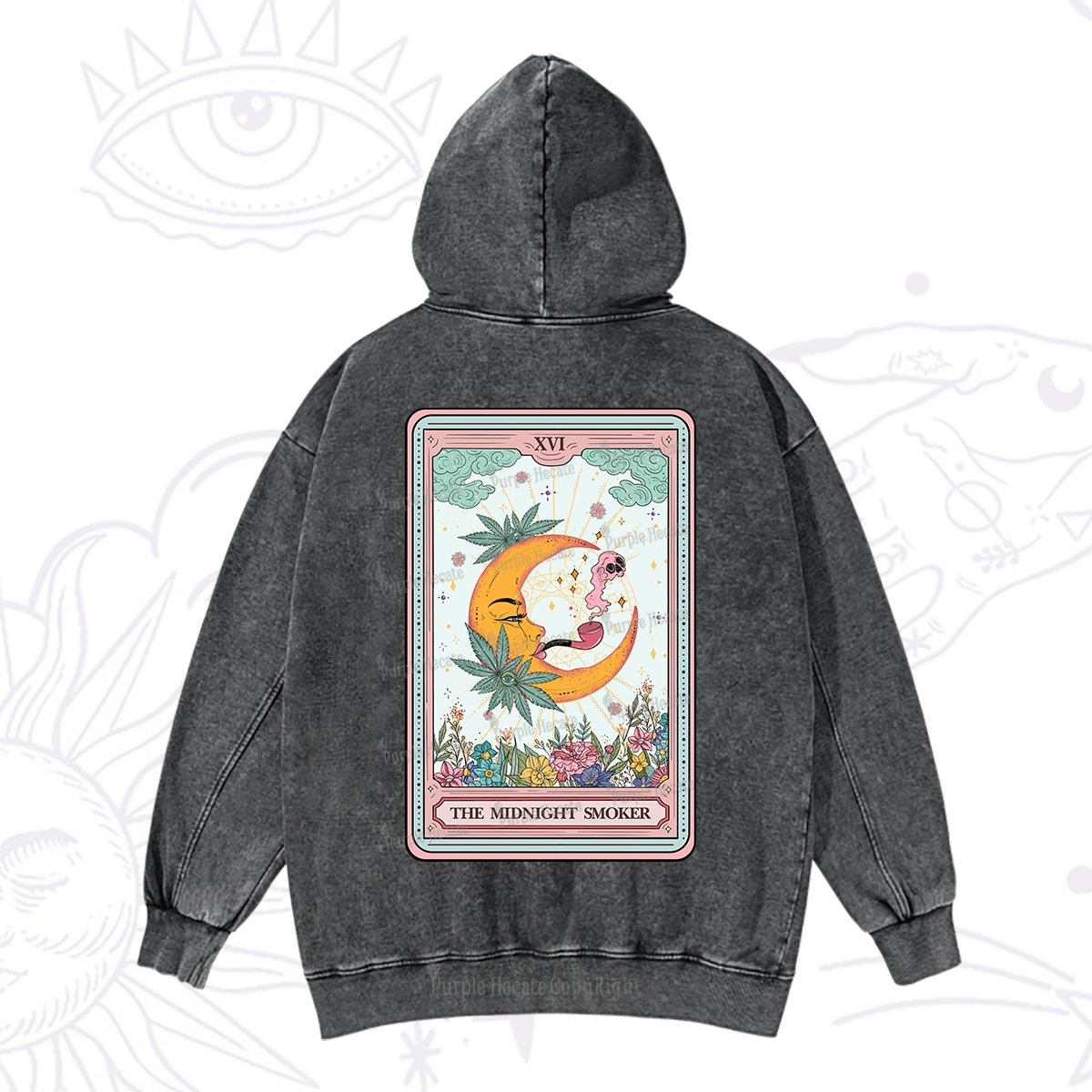 Purplehecate The Midnight Smoker Tarot Washed Hoodie