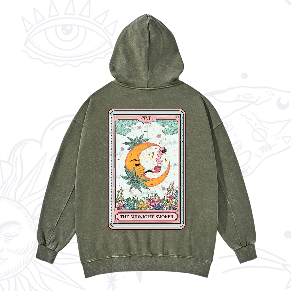 Purplehecate The Midnight Smoker Tarot Washed Hoodie