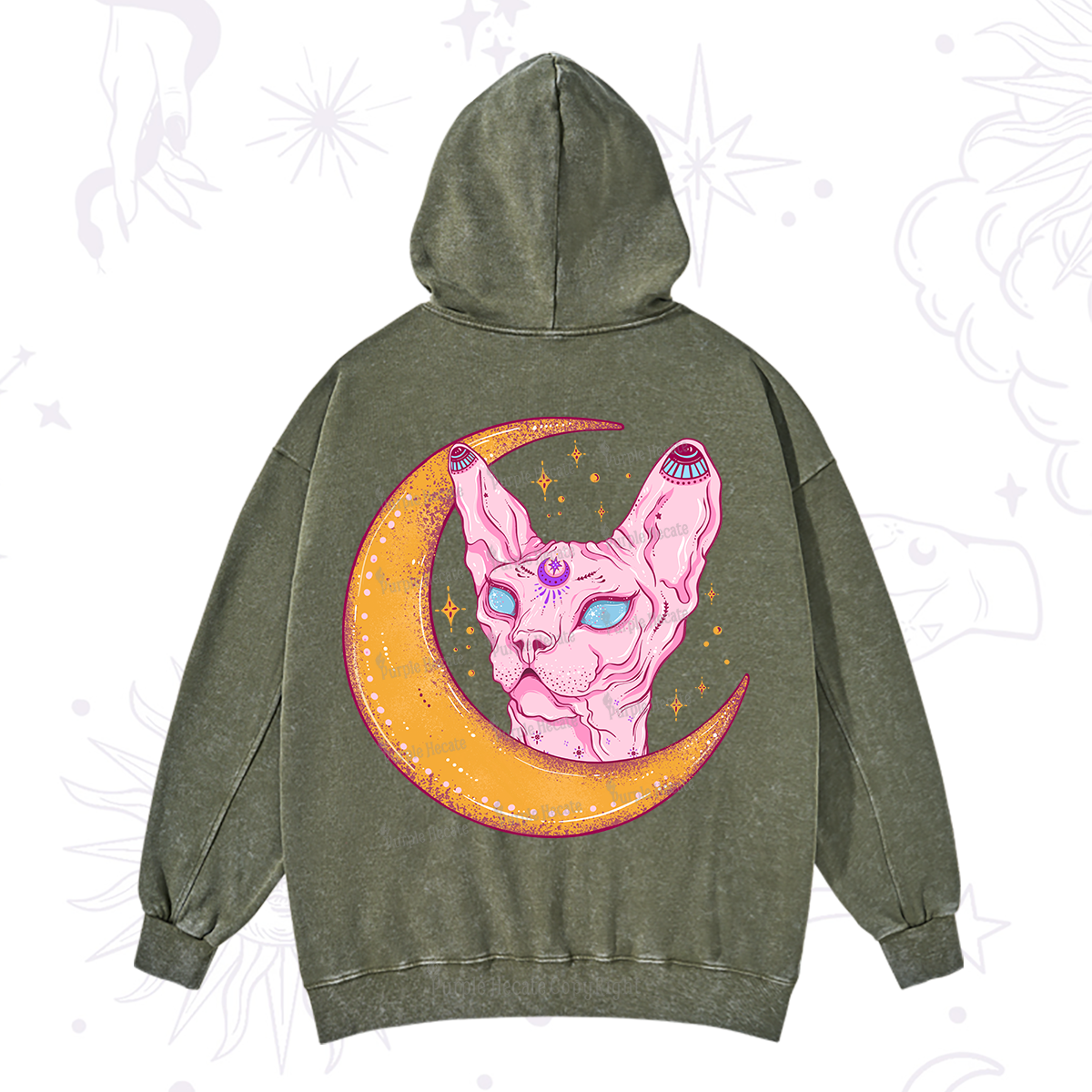 Purplehecate Mystical Witchy Cat Washed Hoodie