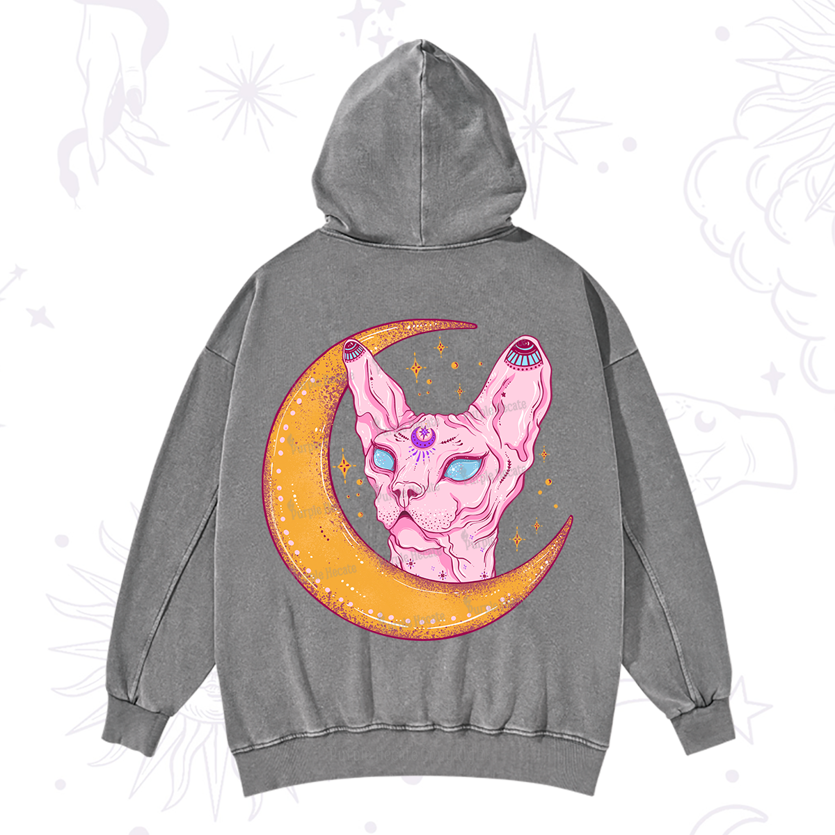 Purplehecate Mystical Witchy Cat Washed Hoodie