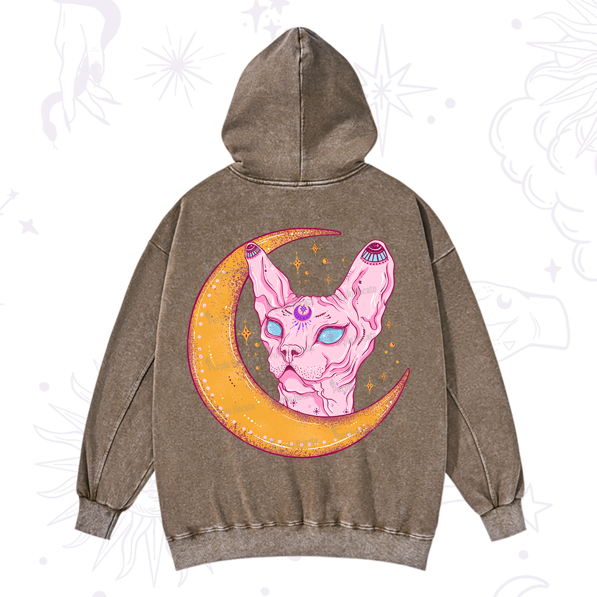 Purplehecate Mystical Witchy Cat Washed Hoodie
