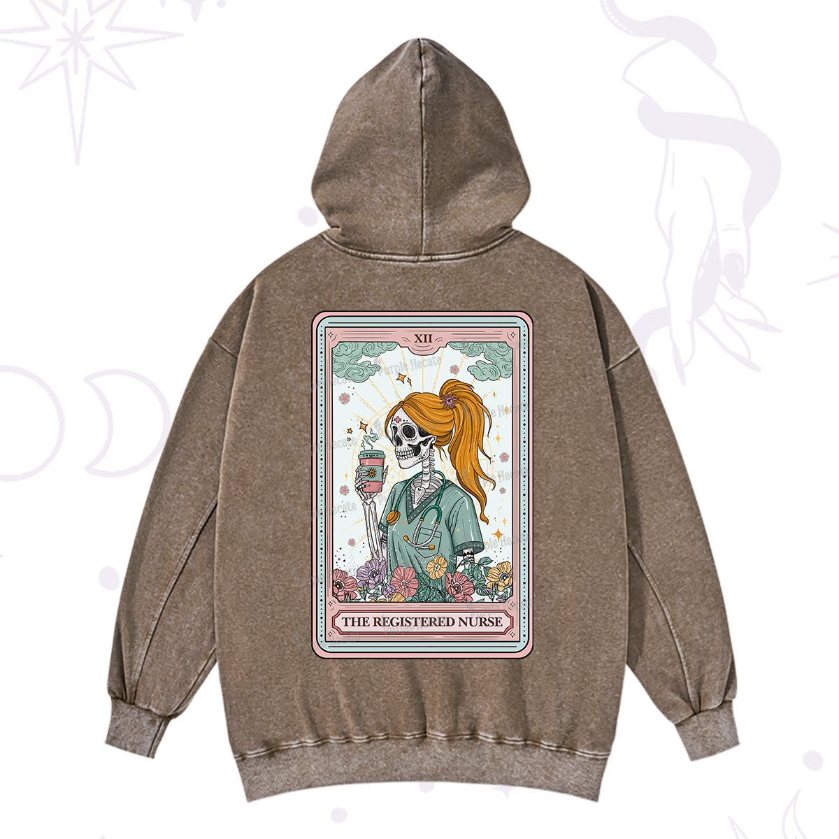 Purplehecate The Registered Nurse Skeleton Tarot Washed Hoodie