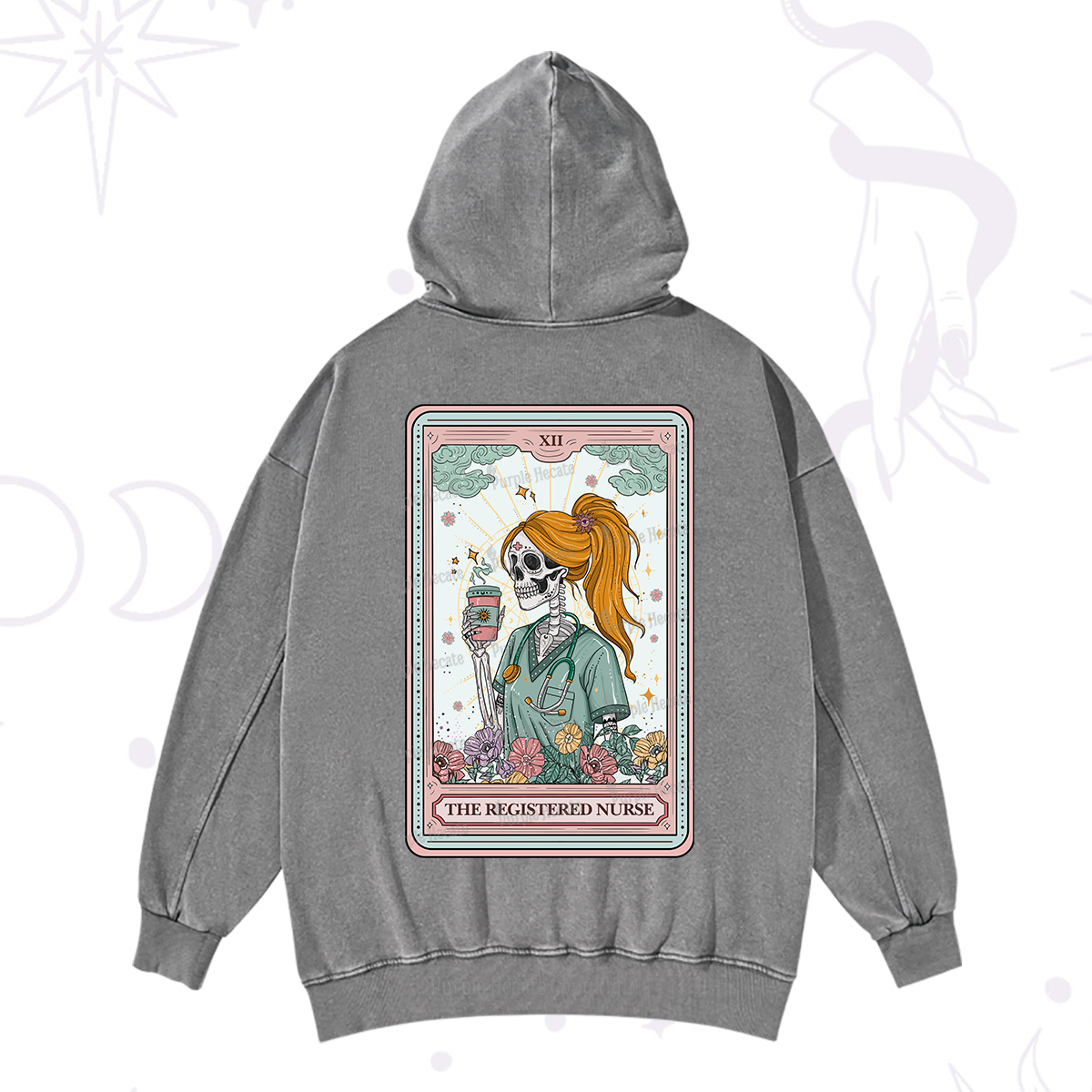 Purplehecate The Registered Nurse Skeleton Tarot Washed Hoodie