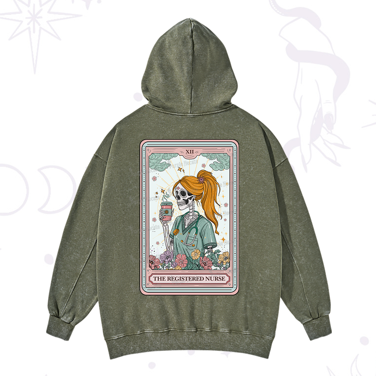 Purplehecate The Registered Nurse Skeleton Tarot Washed Hoodie
