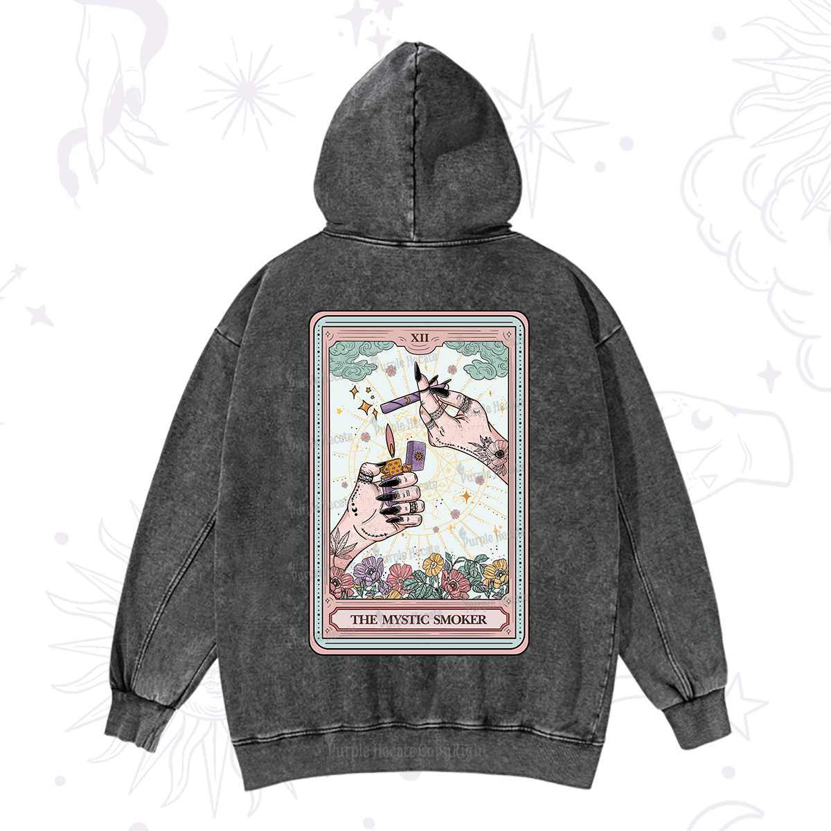 Purplehecate The Mystic Smoker Tarot Card Washed Hoodie