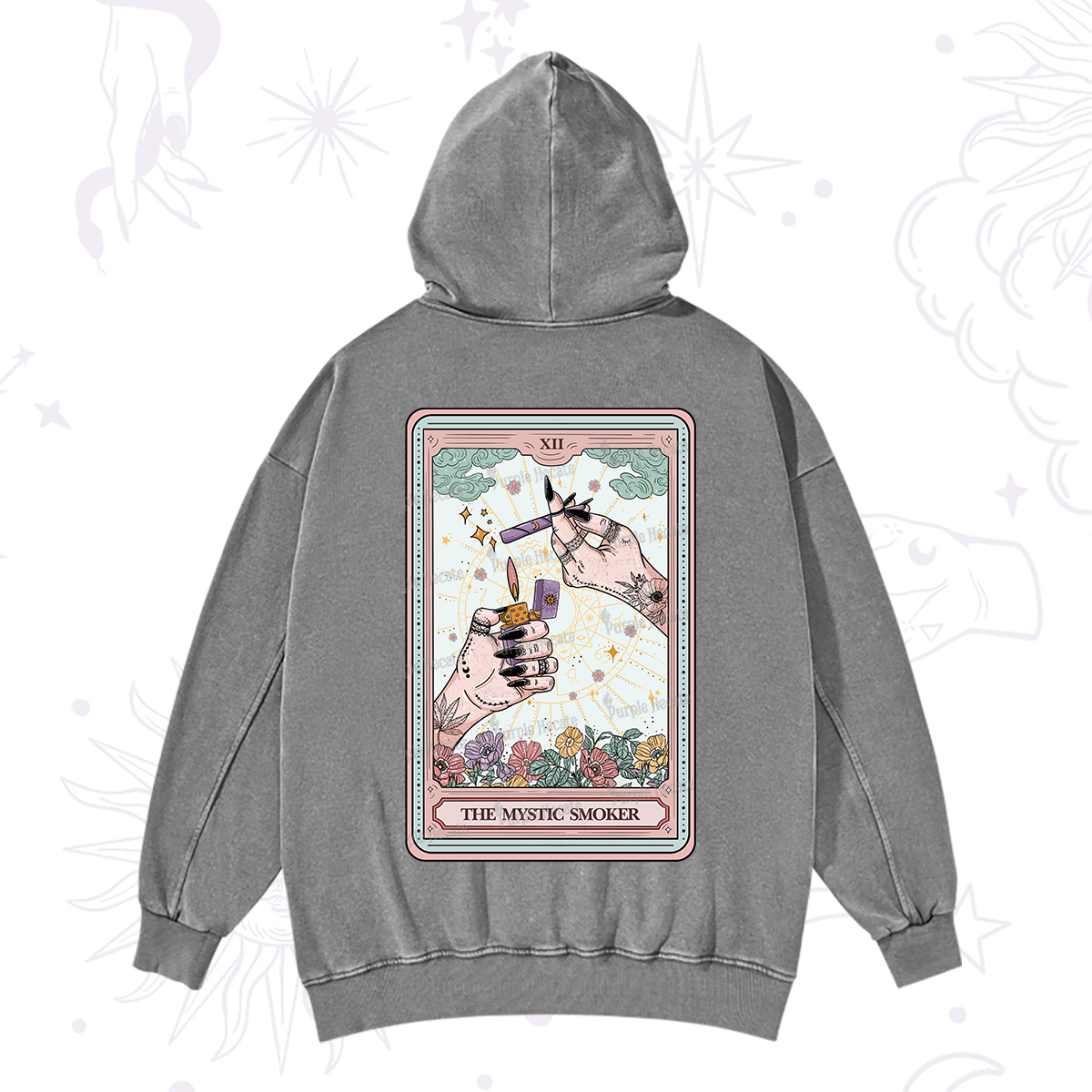 Purplehecate The Mystic Smoker Tarot Card Washed Hoodie