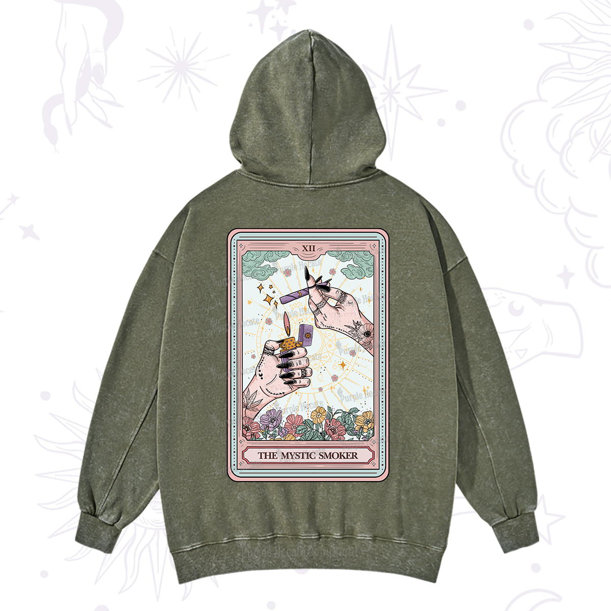 Purplehecate The Mystic Smoker Tarot Card Washed Hoodie