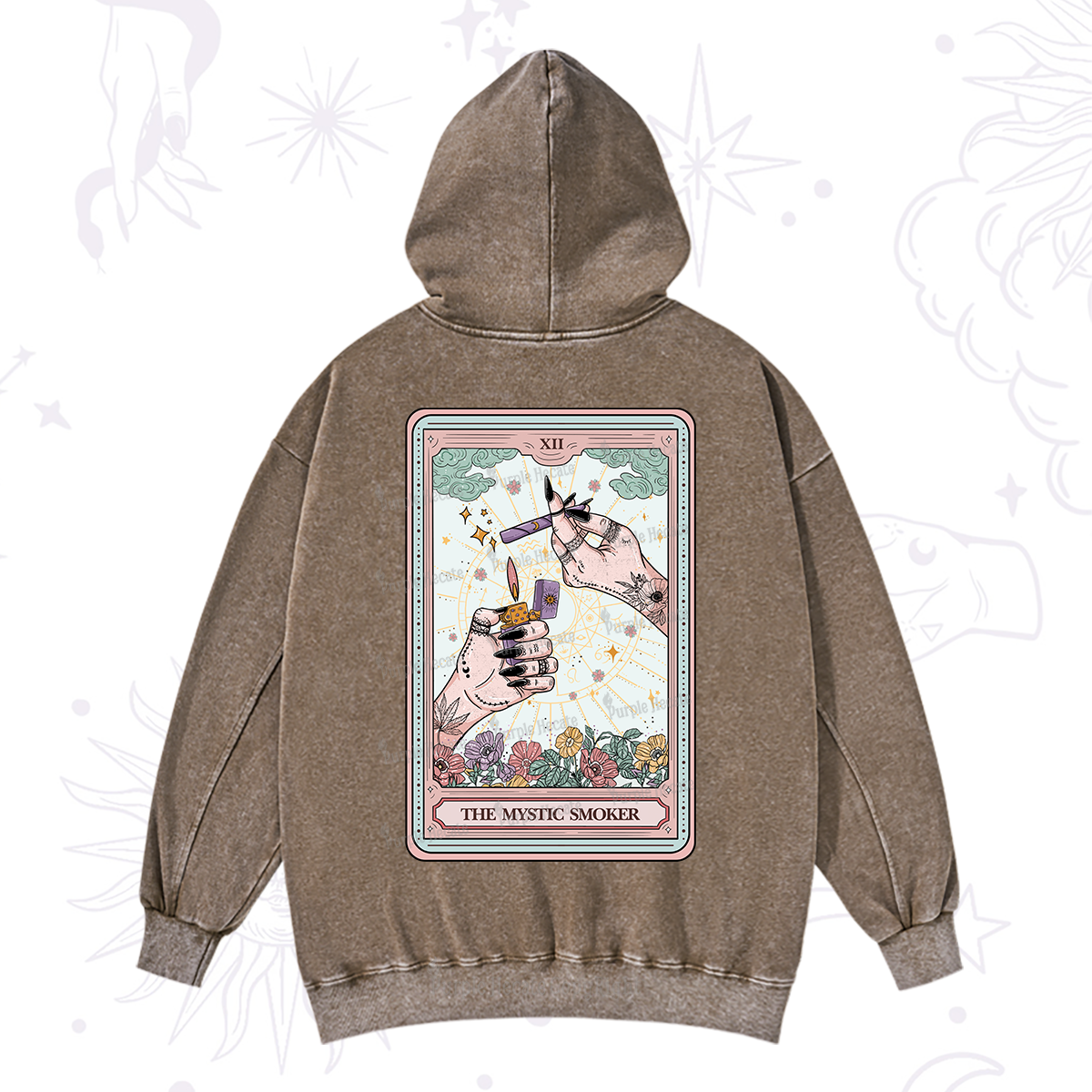 Purplehecate The Mystic Smoker Tarot Card Washed Hoodie