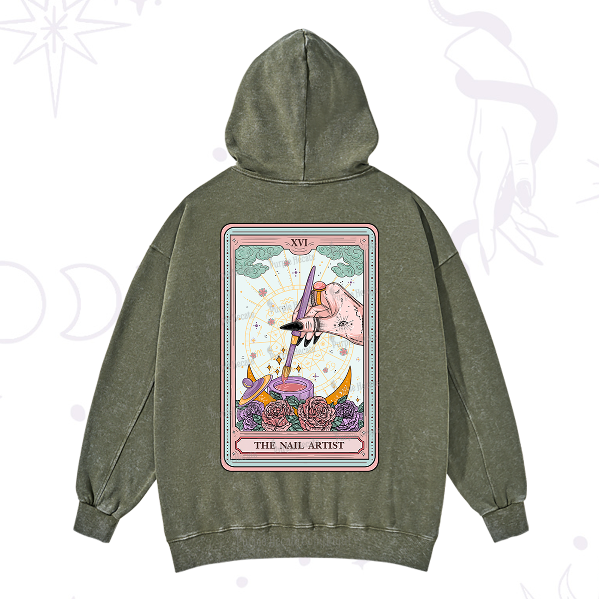 Purplehecate The Nail Artsit Tarot Card Washed Hoodie