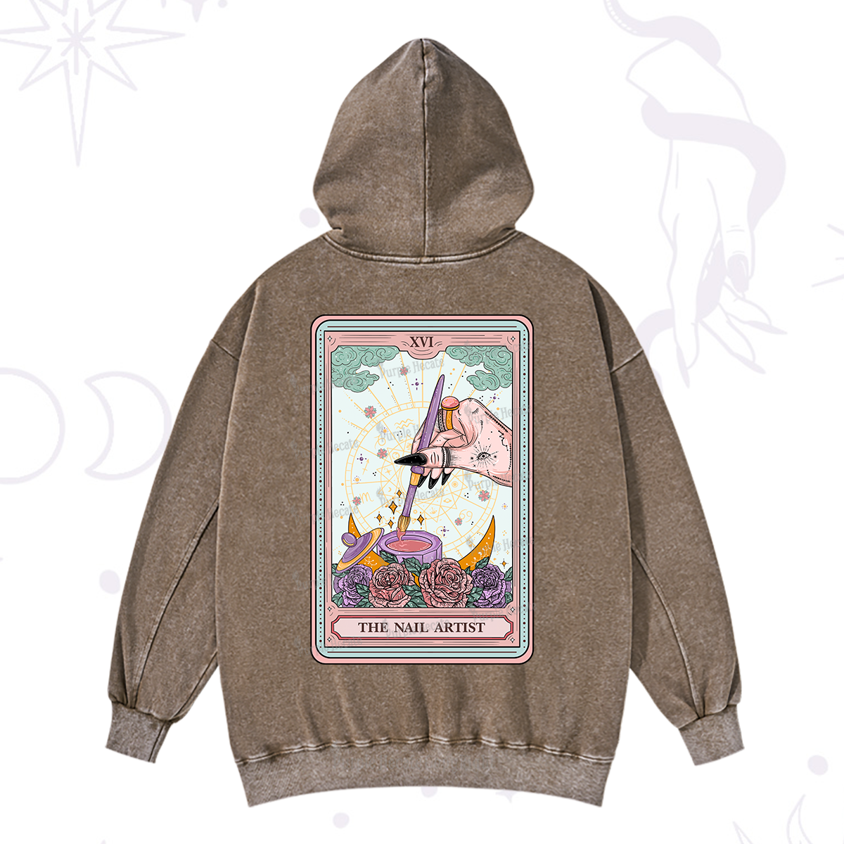 Purplehecate The Nail Artsit Tarot Card Washed Hoodie