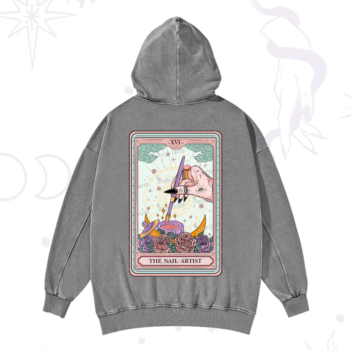 Purplehecate The Nail Artsit Tarot Card Washed Hoodie