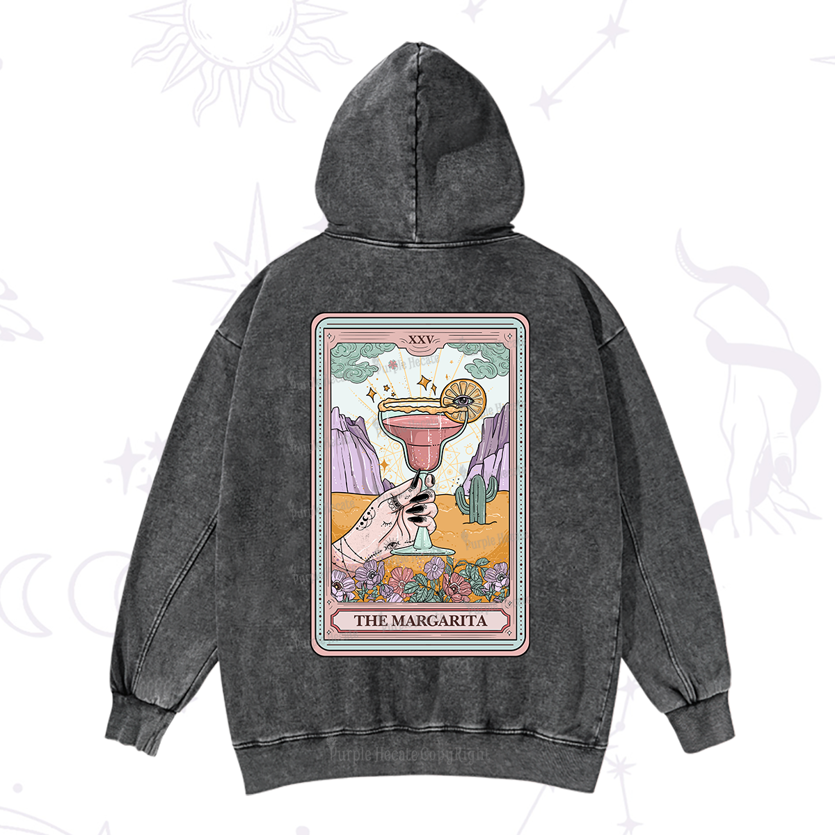 Purplehecate The Margarita Tarot Card Washed Hoodie