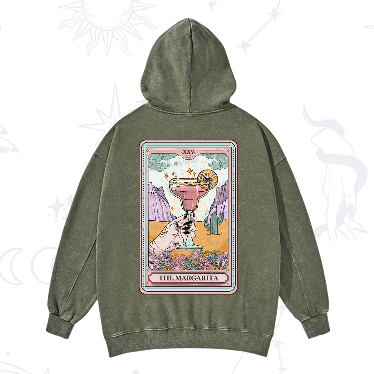 Purplehecate The Margarita Tarot Card Washed Hoodie