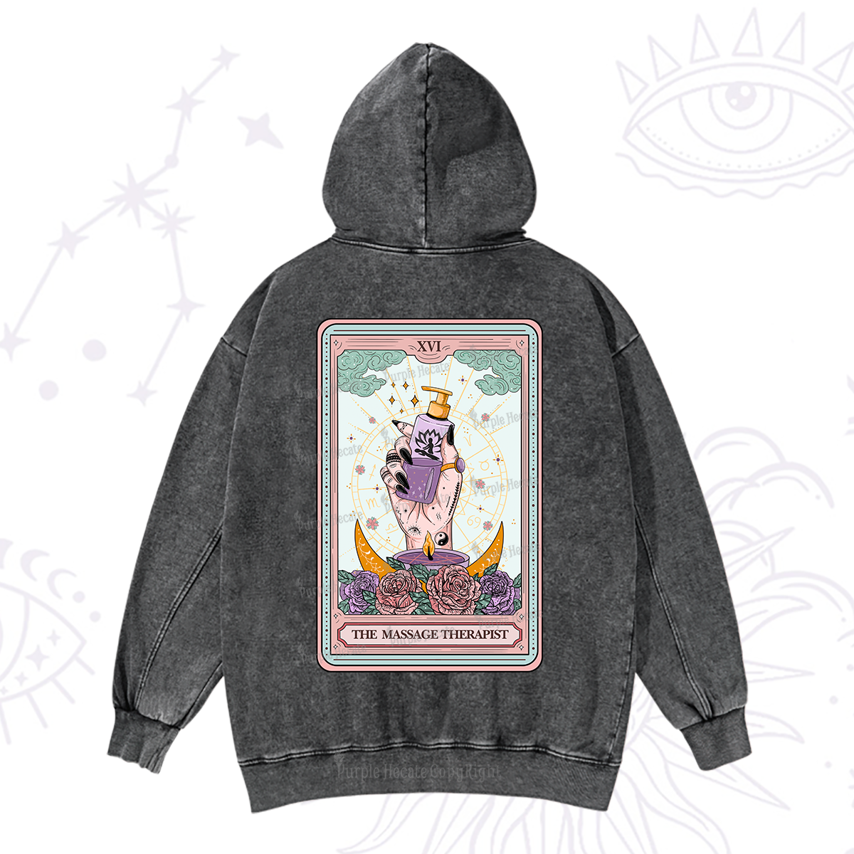 Purplehecate The Massage Therapist Tarot Card Washed Hoodie