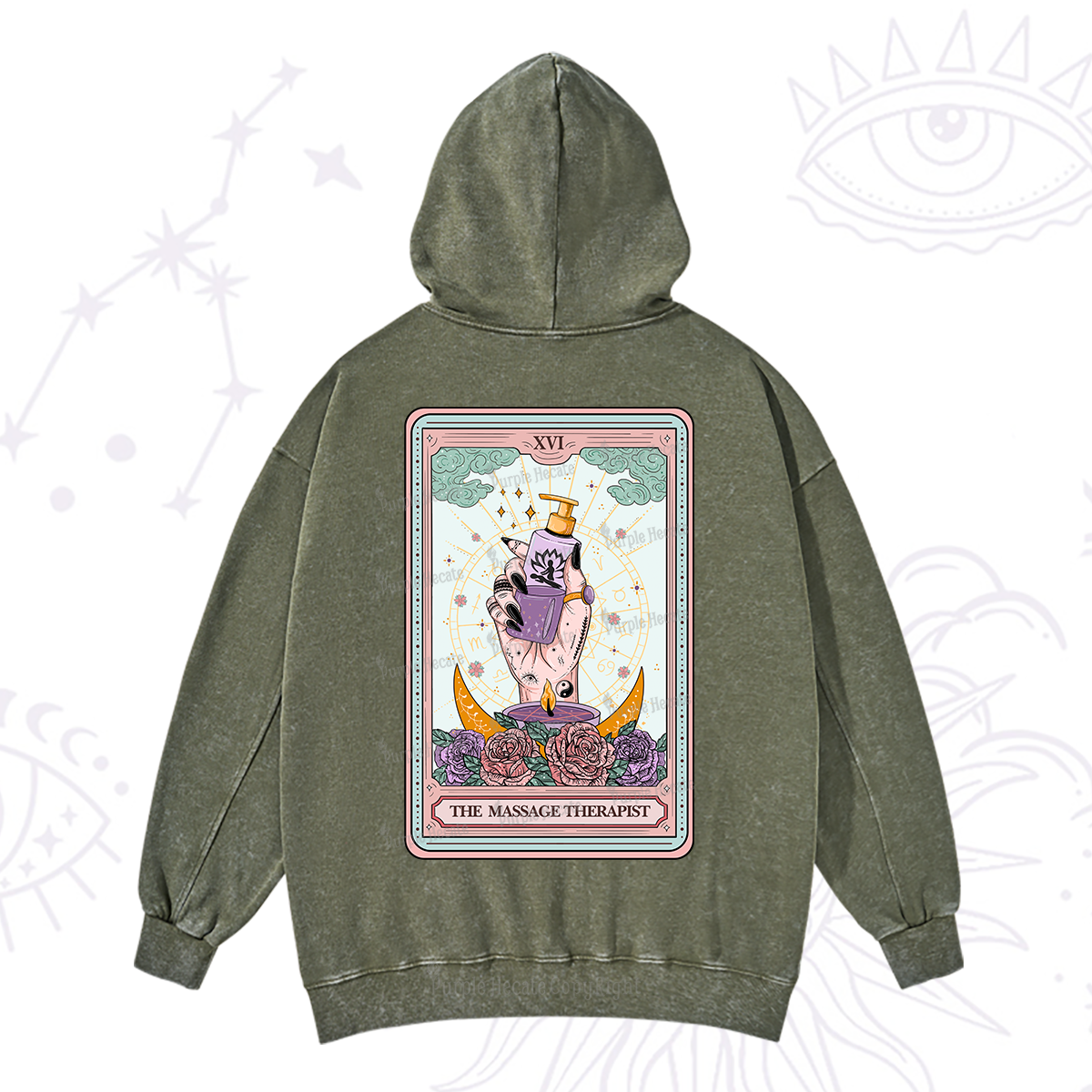 Purplehecate The Massage Therapist Tarot Card Washed Hoodie