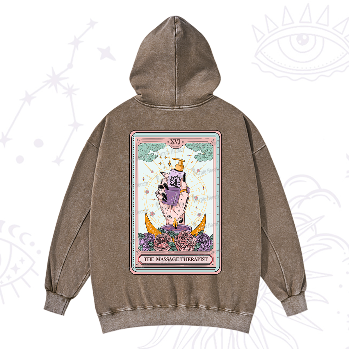 Purplehecate The Massage Therapist Tarot Card Washed Hoodie