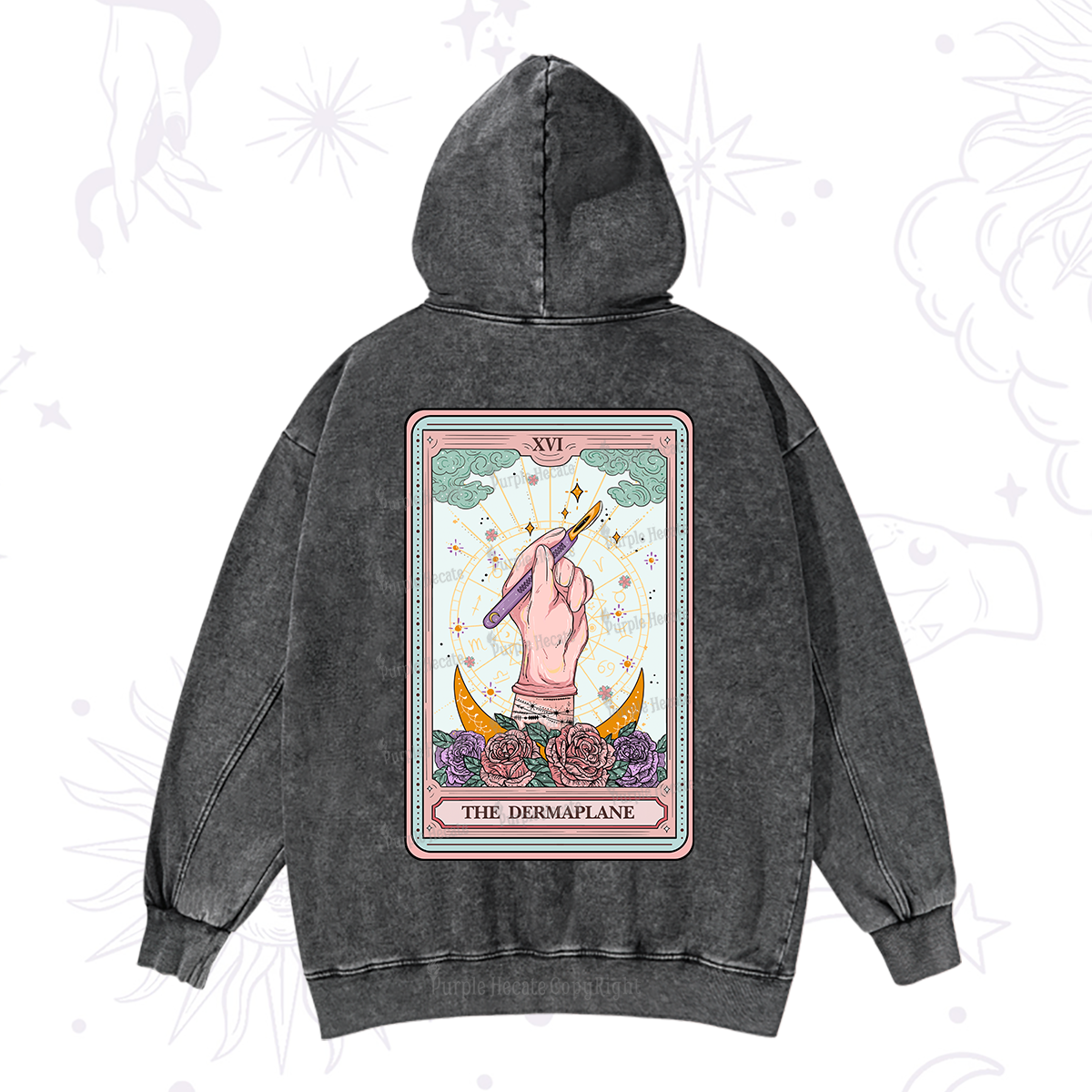 Purplehecate The Dermaplane Tarot Card Washed Hoodie