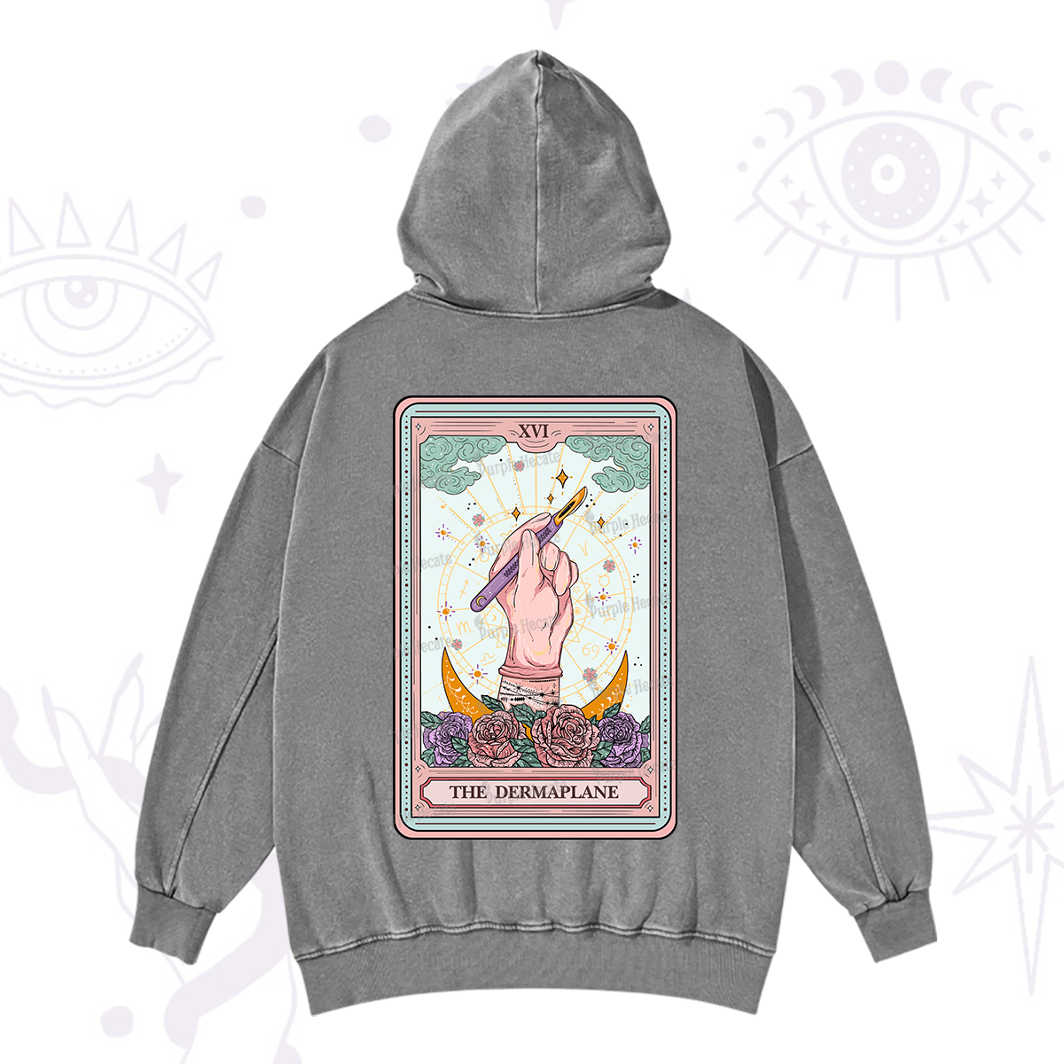 Purplehecate The Dermaplane Tarot Card Washed Hoodie
