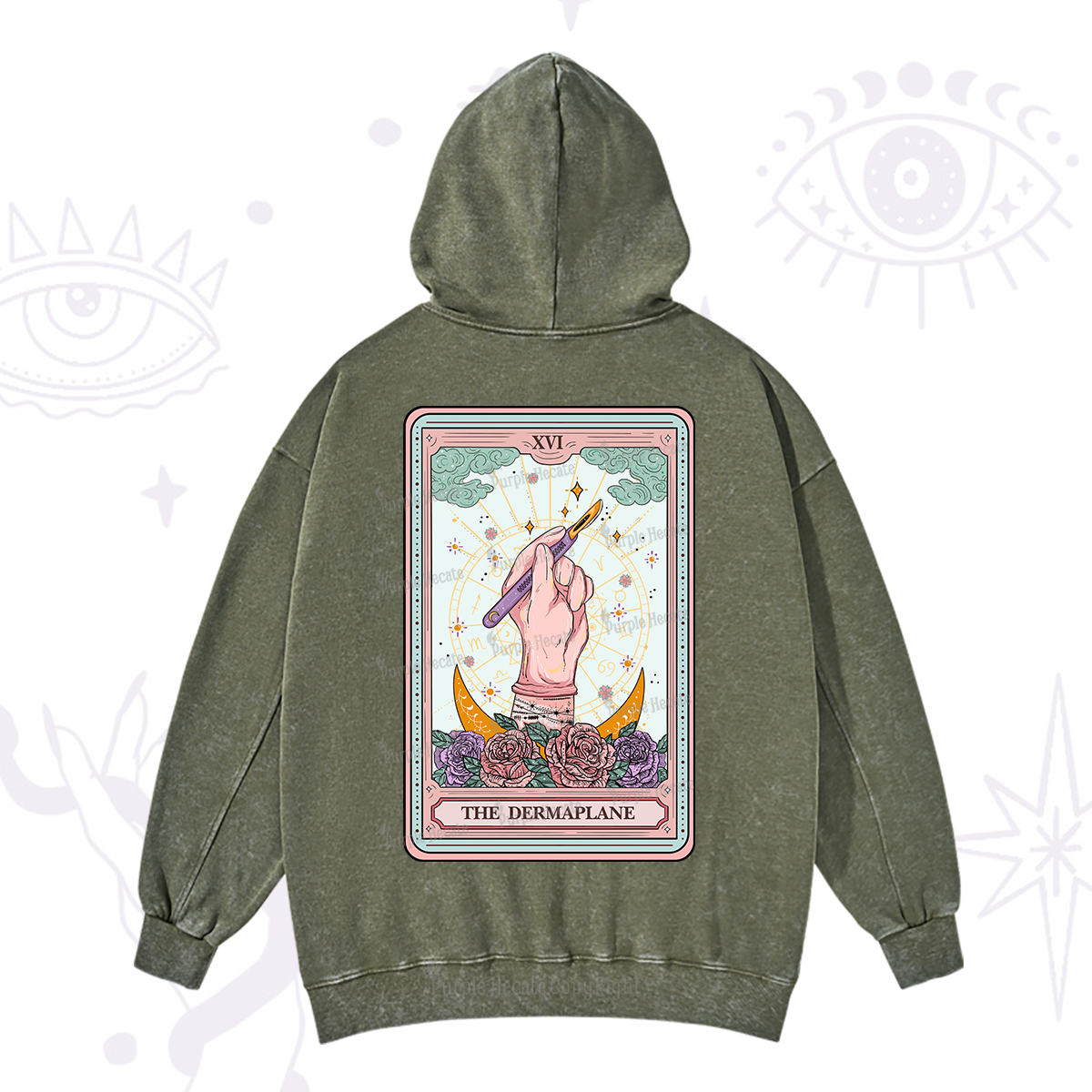 Purplehecate The Dermaplane Tarot Card Washed Hoodie