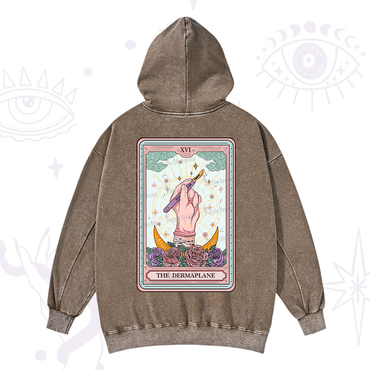 Purplehecate The Dermaplane Tarot Card Washed Hoodie