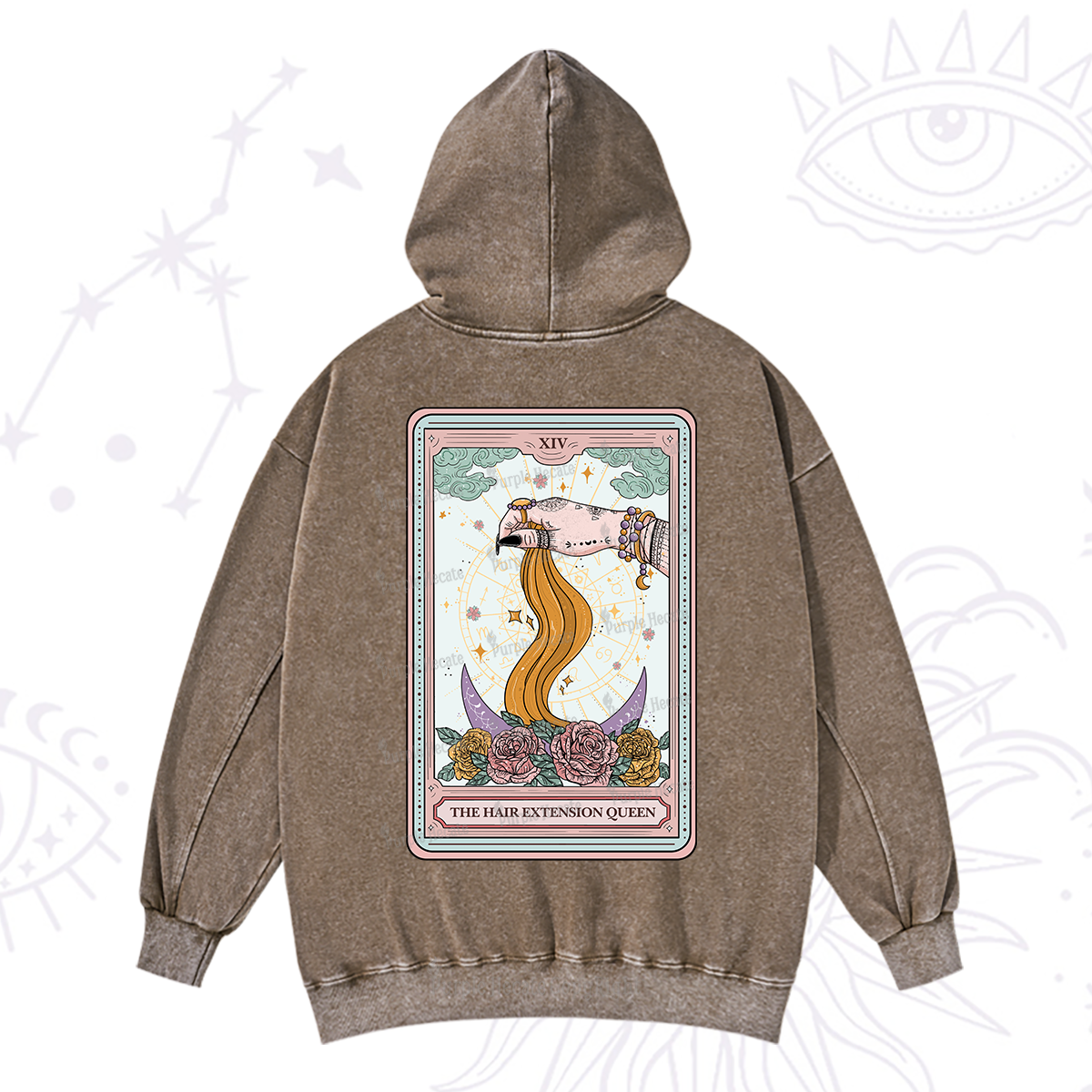 Purplehecate The Hair Extension Queen Tarot Card Washed Hoodie