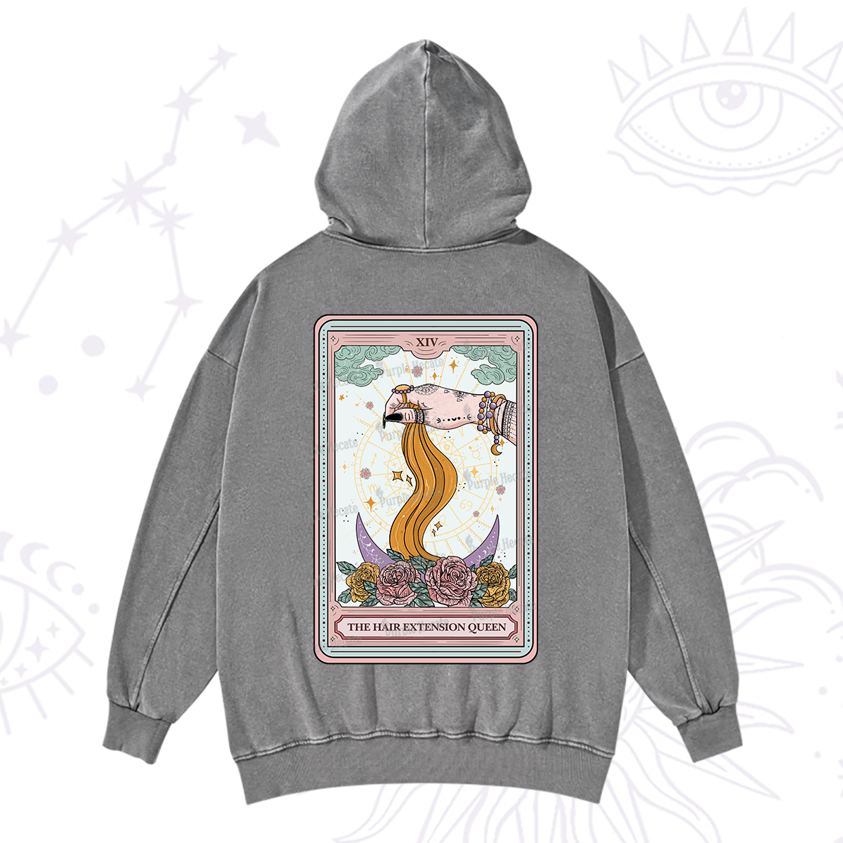 Purplehecate The Hair Extension Queen Tarot Card Washed Hoodie