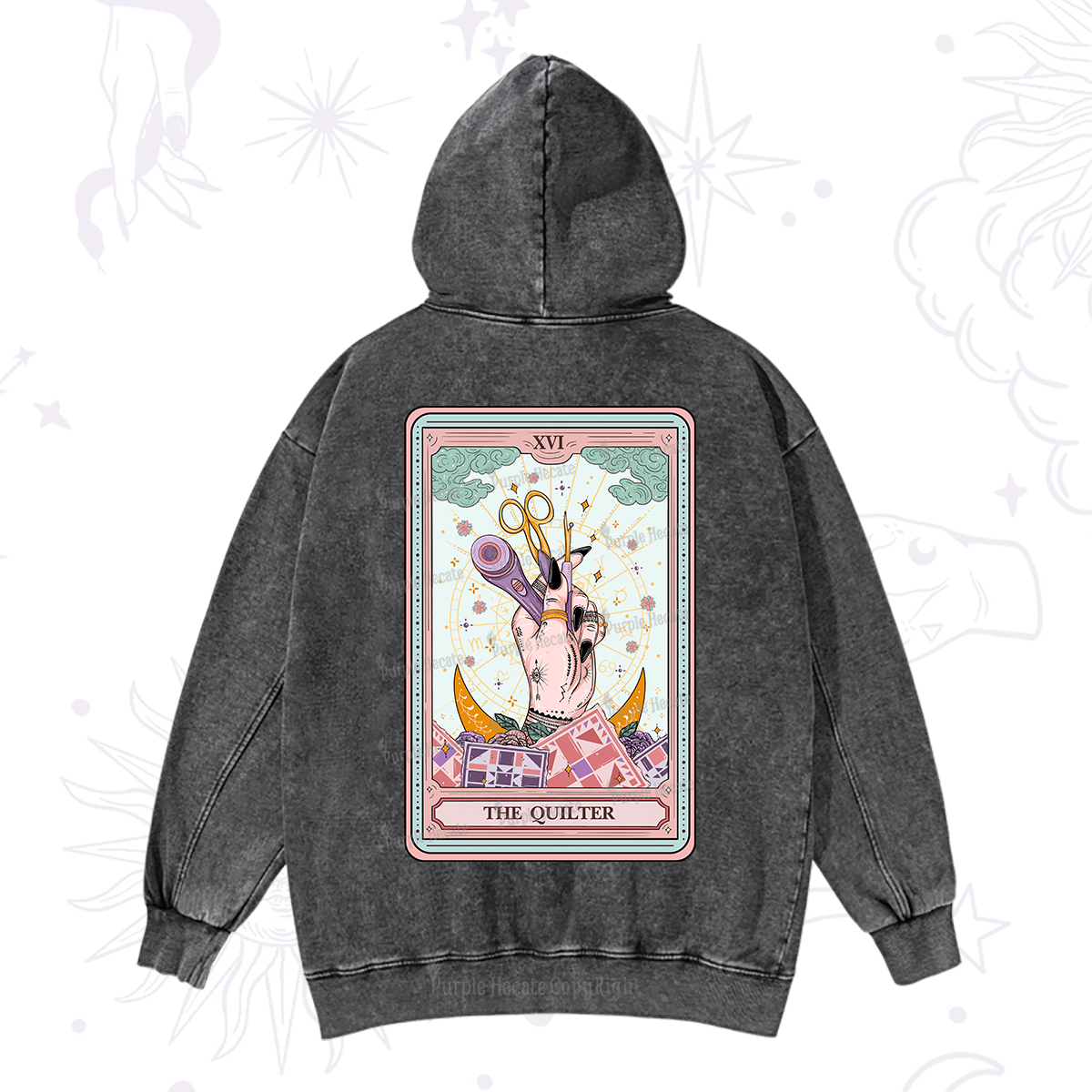 Purplehecate The Quilter Tarot Card Washed Hoodie