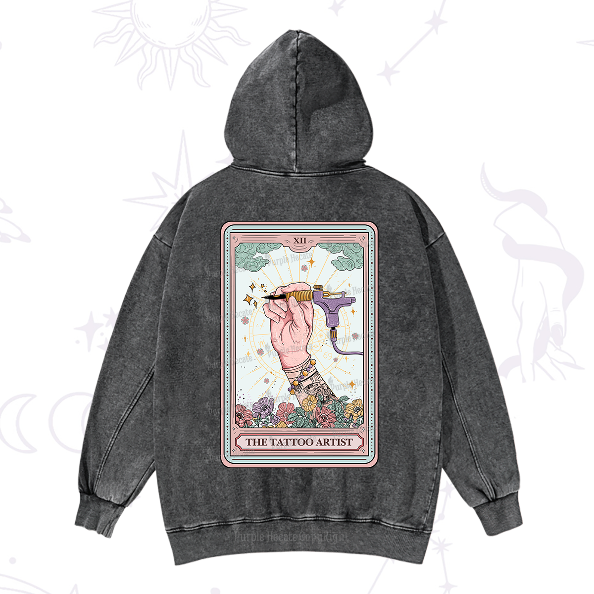 Purplehecate The Tattoo Artist Tarot Card Washed Hoodie