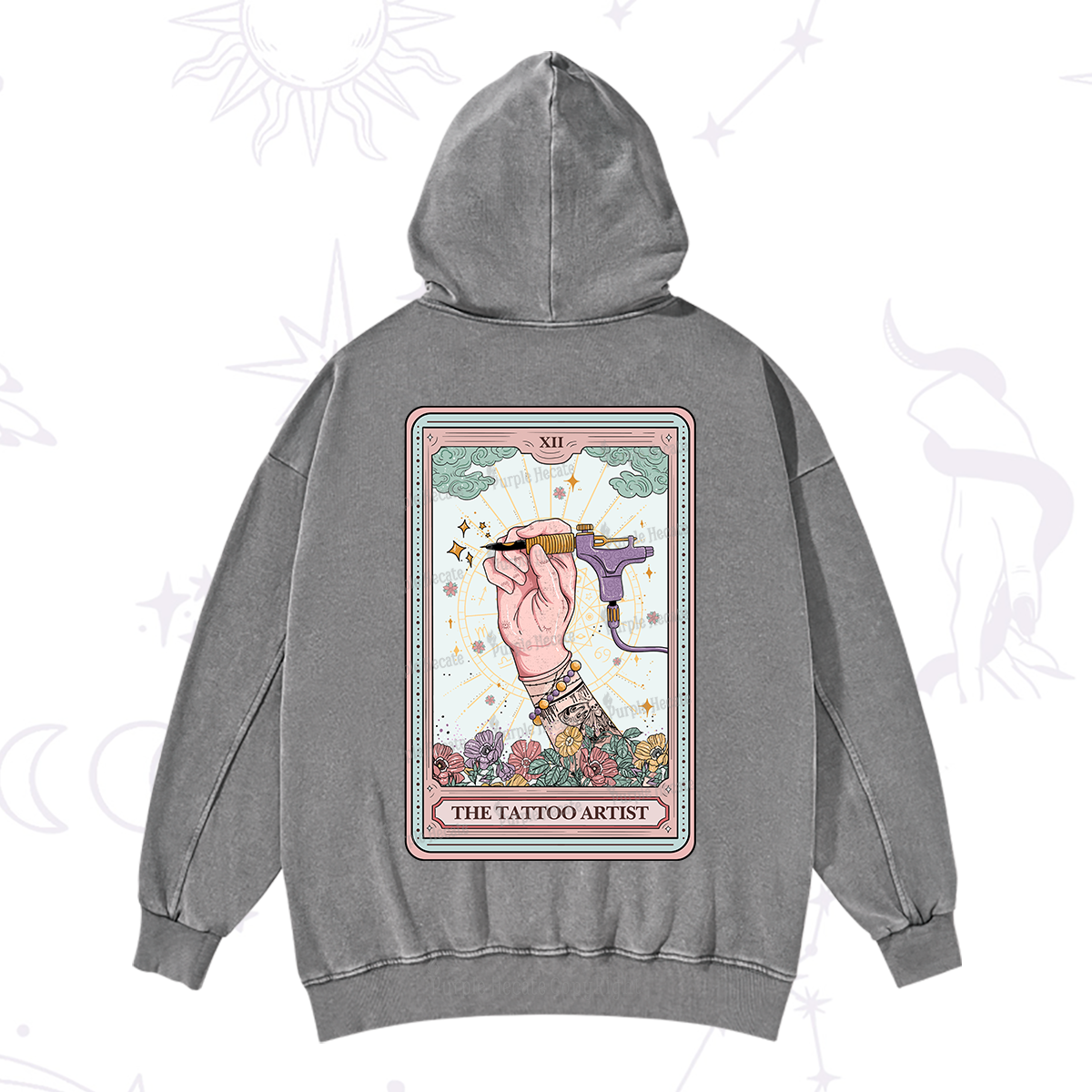 Purplehecate The Tattoo Artist Tarot Card Washed Hoodie
