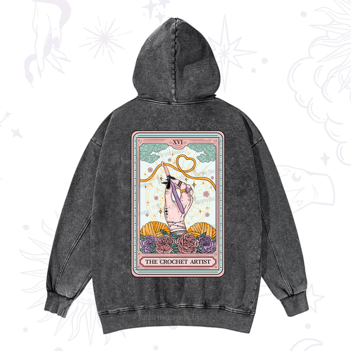Purplehecate The Crochet Artist Tarot Card Washed Hoodie