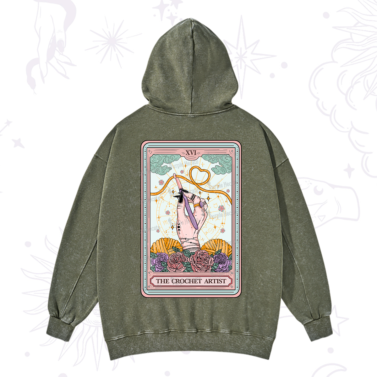 Purplehecate The Crochet Artist Tarot Card Washed Hoodie