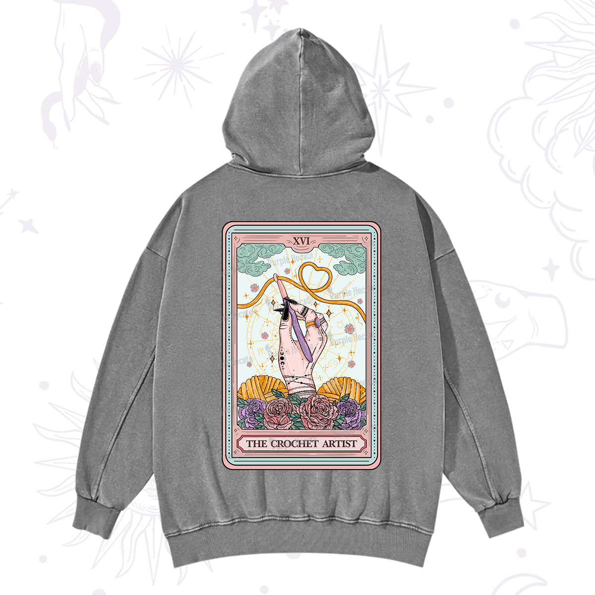 Purplehecate The Crochet Artist Tarot Card Washed Hoodie