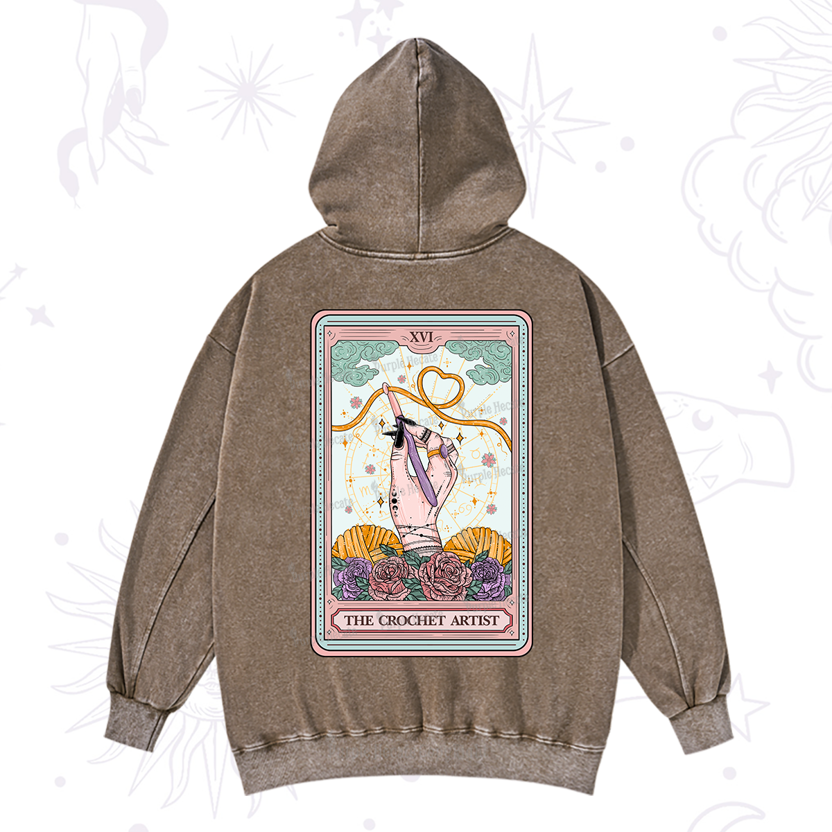 Purplehecate The Crochet Artist Tarot Card Washed Hoodie