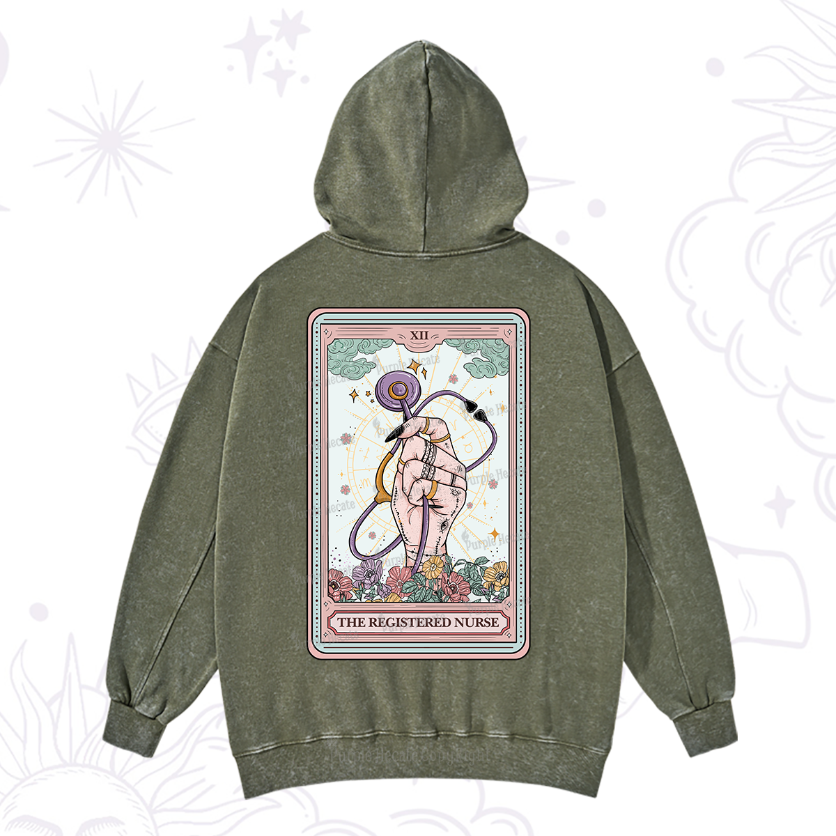Purplehecate The Registered Nurse Tarot Card Washed Hoodie