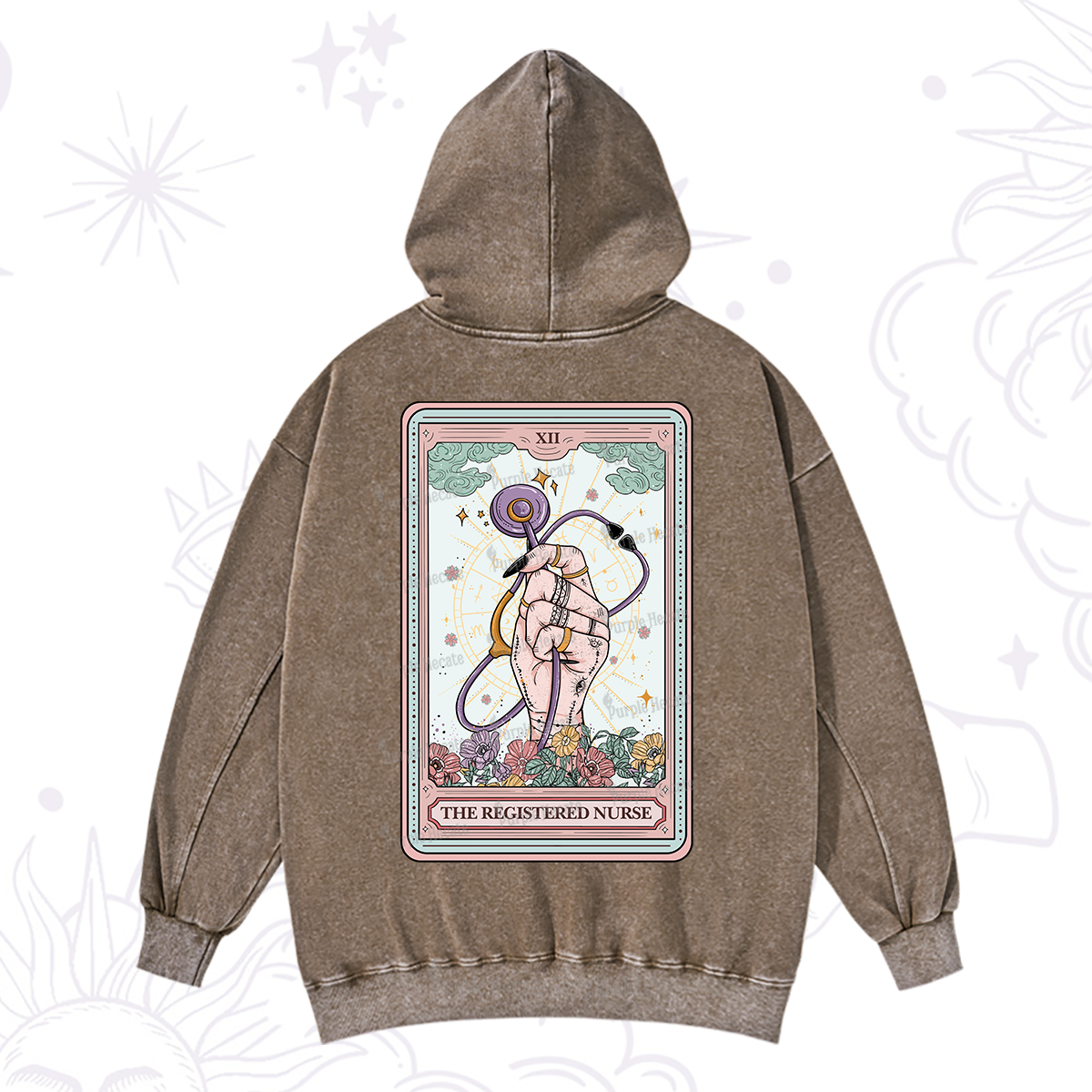 Purplehecate The Registered Nurse Tarot Card Washed Hoodie