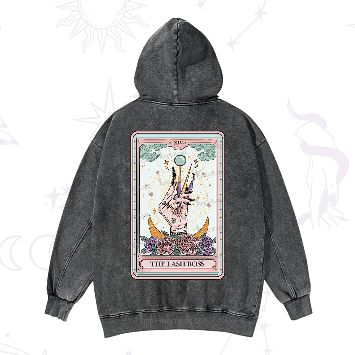 Purplehecate The Lash Boss Tarot Card Washed Hoodie