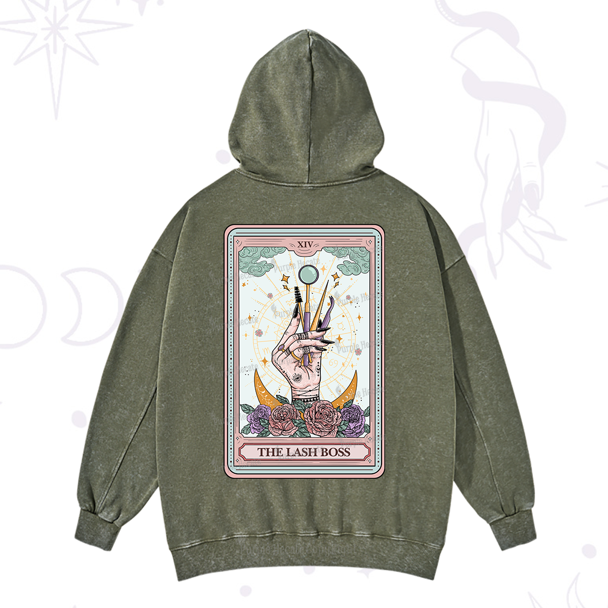 Purplehecate The Lash Boss Tarot Card Washed Hoodie