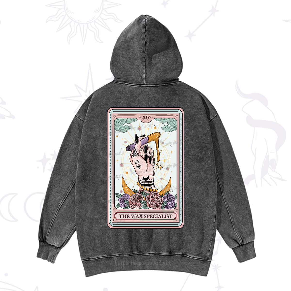Purplehecate The Wax Specialist Tarot Card Washed Hoodie